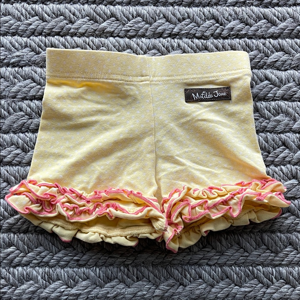 Matilda Jane Yellow Shorts with Pink Ruffle Trim